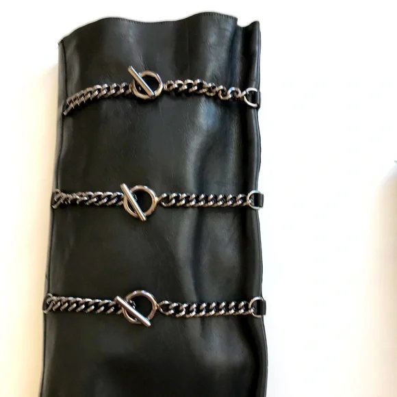 Hollywould Ellie Leather Ankle & Knee High Chain Leather Boots Black EU 39 NIB - Picture 4 of 16